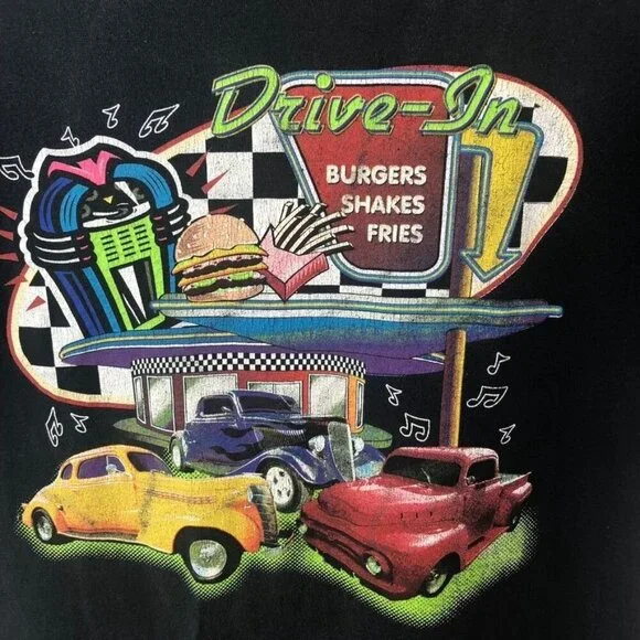 Vintage 90s Drive-In T-Shirt Hot Rod Magazines Graphic Tee Black Cotton Unisex L - Picture 3 of 12